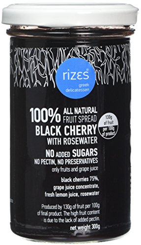 Rizes Greek Delicatessen 100% Black Cherry Fruit Spread & Rose Water,2x300g | No Added Sugar, No Preservatives, No Artificial Colors or Flavors | Natural Greek Spread