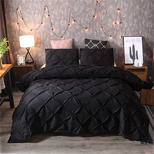 DXSX Bettwäsche Set Bettbezug Und Kissenbezug Luxus Dreidimensionale Prise Falten Seidenblume Reißverschluss Schließung Microfaser Bettwäsche-Set (Schwarz, 220 x 240 cm)