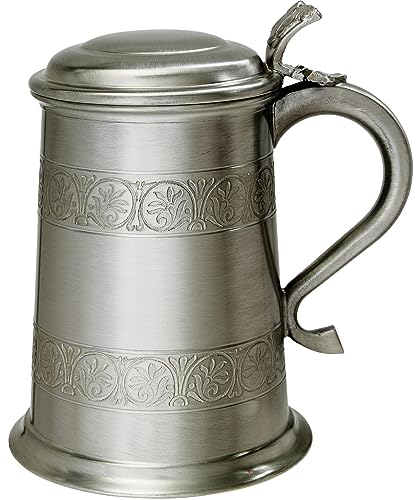 I LUV LTD Étain avec Couvercle Chope 1 Pinte Style Médiéval avec Poignée de Cygne Pur Lourd Jauge Bière Chope Possibilité de Gravure Cadeaux Personnalisés pour Hommes et Femmes
