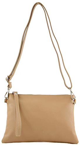 modamoda de T186 Damen Leder Clutch Umhängetasche Abendtasche handmade in Italy, Farbe:Beige