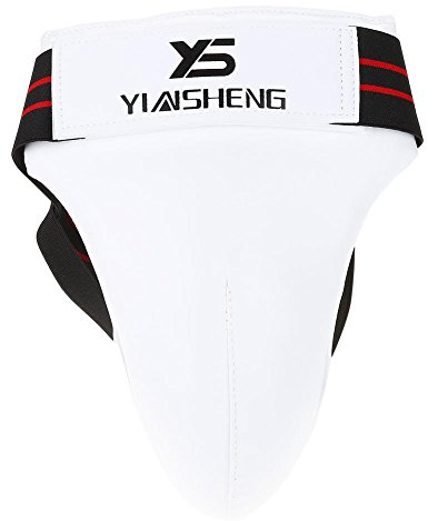 Keenso Taekwondo Tiefschutz, Herren Verstellbarer Tiefschutz Taekwondo PU Leistenschutz mit hochdichtem Schaum Hochelastischer Gurt mit Hakenschlaufe(L) Körperkorrektur und Schutzausrüstung
