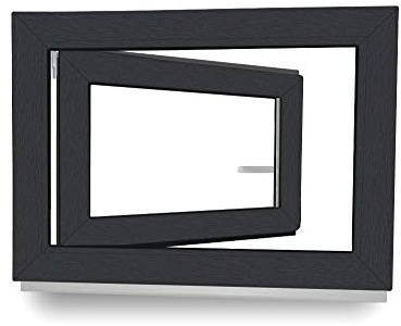 Kellerfenster - Fenster - Dreh- & Kippfunktion - innen anthrazit/außen anthrazit - BxH: 70 x 50 cm - 700 x 500 mm - DIN Rechts - 2 fach Verglasung - 60 mm Profil