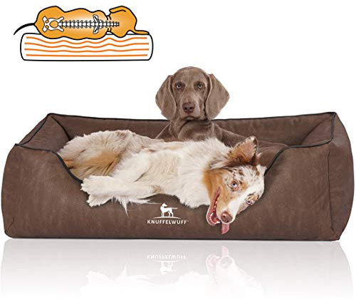 Knuffelwuff Orthopädisches Hundebett Rockland aus Kunstleder XXL 120 x 85cm Braun