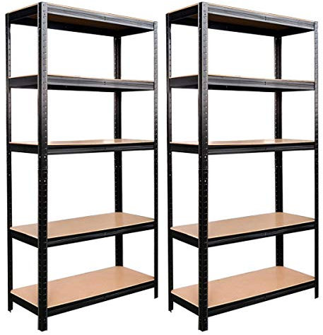 Brigros - Set Scaffali In Metallo 150x75x30cm Portata Totale 875 Kg, 5 Ripiani MDF, Carico Per Ripiano 175 Kg Scaffale Salvaspazio Per Garage, Officina, Cantina, Magazzino (Nero)