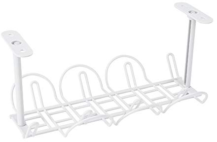 Kabelkanal Waagerecht, Weiß/Silber Cable Management zum Einfachen Kabelmanagement Metalldraht-Kabelträger für Schreibtisch 1 Stück