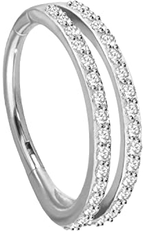 PIERCINGLINE Segmentring Clicker Chirurgenstahl | 2 RINGE + KRISTALLE | Piercing Ohr Helix Lippe | Farb & Größenauswahl