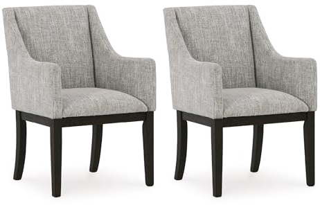 Signature Design by Ashley Burkhaus Traditional Dining Upholstered Arm Chair, 2 Count, Gray & Dark Brown