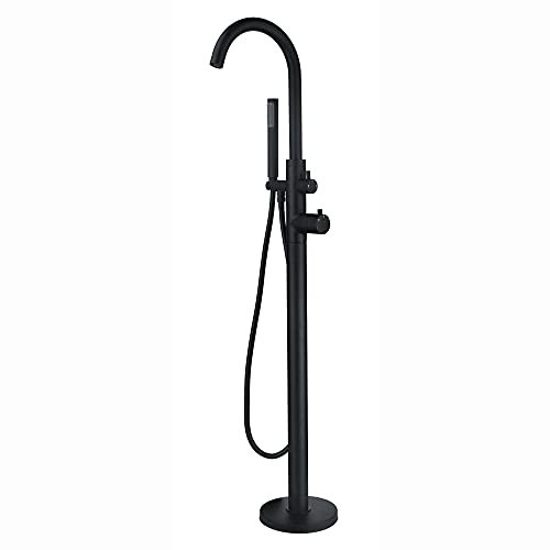 ENKI, Zara, BT9909, Matte Black, Thermostatic Freestanding Bath Shower Mixer Tap, Floorstanding Bath Taps, Solid Brass, Easy Clean, Modern Design, Easy to Install, 1-Year Guarantee