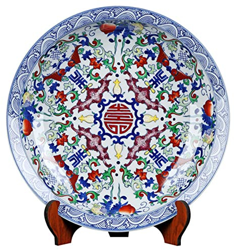 MCWJ Grande assiette décorative chinoise classique en porcelaine bleue et blanche de 40 cm de diamètre