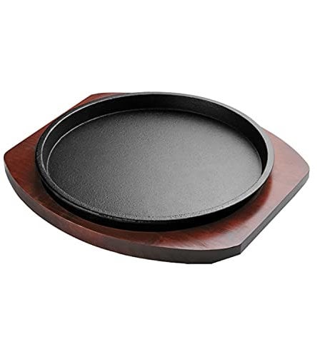 Piatto Da Bistecca, Padella Teppanyaki Spessa,Padella Con Piattino In Ghisa,Piatto Da Cucina,Mini Piatto In Ghisa In Stile Asiatico Con Tavola Di Legno, Perfetto Per Cucinare Bistecche Di Pesce-24cm