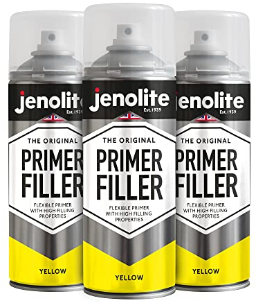 JENOLITE Primer Filler Spray Paint | YELLOW | High Fill Multi-Surface Primer Paint | Fills Small Dents & Scratches | Perfect For Car Bodywork, 3D Printer Models & More | 3 x 400ml
