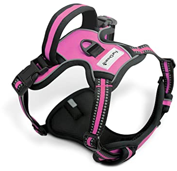 FurDreams Harnais Chien - Harnais Rembourré Sécurisé, Confortable, Bandes Réfléchissantes, Non Restrictif, Pas d'Étouffement, 4 Sangles Réglables, Anti-Traction, Fixation Facile (Grand, Rose)