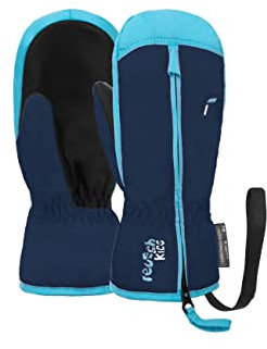 Reusch Ben Mitten extra warme und weiche Fausthandschuhe Winterhandschuhe Fäustlinge Kinder Babys Kleinkinder Mädchen und Jungen mit einem Reißverschluss, dunkelblau-hellblau, V (ca. 5-6 Jahre)