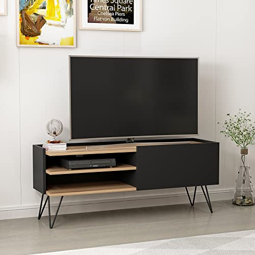 [en.casa] TV Schrank Dronninglund Lowboard Wohnzimmer TV Board Schwarz Holz-Optik Fernsehtisch mit Tür