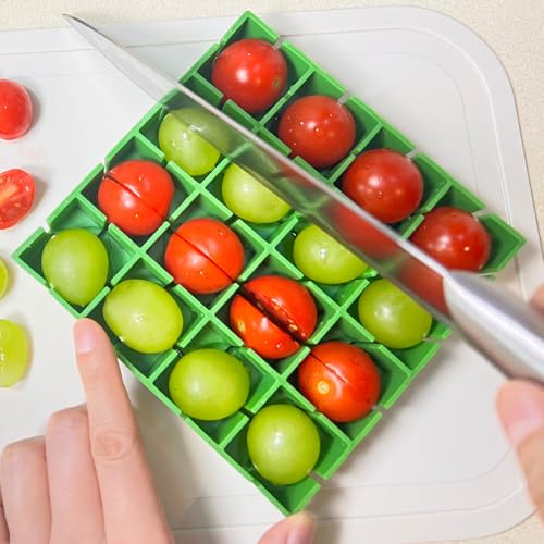 Yamteck Trancheuse de raisins et tomates cerises coupant la moitié ou le quart de coupe 16 pièces à la fois, matériau de qualité alimentaire, passe au lave-vaisselle, support de récipient à fruits