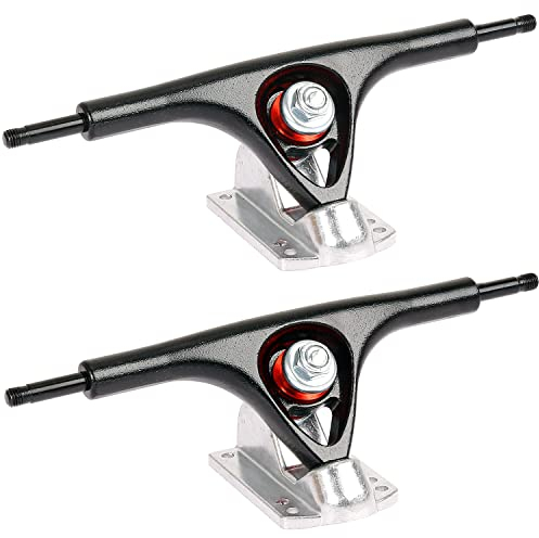 FunTomia 2 Stück Aluminium Longboard Truck Trucks Achsen/Achsstiftbreite: 245mm / Hängerbreite: 180mm / Winkel 50° (schwarz Silber)