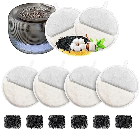 6+6 Stück Trinkbrunnen Katzen Ersatzfilter, Filter Katzenbrunnen für 84 FL oz/2.5L Trinkbrunnen für Katzen und Hunde, mit Kohlefilter und Schaumfilter(praktisch)