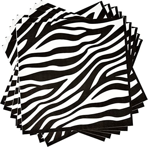 33cm Zebra Serviettes - 20Pcs Disposable Paper Napkins, 2 Ply, Decorative for Bar, Restaurant, Party