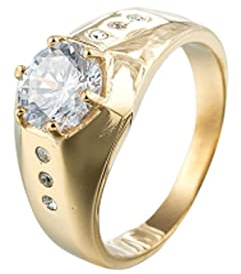 Ring Edelstahl Antik, Ring Herren Zirkonia Gold Solitärring mit Zirkonia Mode Geschenk Ring Größe 57 (18.1)