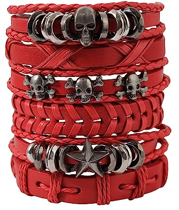 MILAKOO Lederarmband herren Schädel geflochtenes Armband für Frauen 6 Pcs