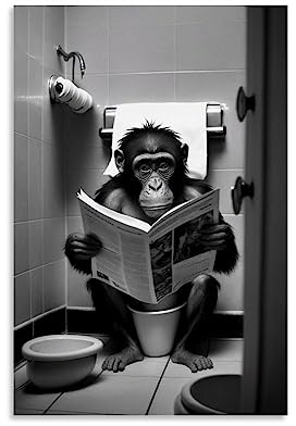WEERSHUN Poster humoristique de journal de lecture de singe pour salle de bain pour enfants, animal drôle sur toilettes, affiche sur toile des années 90, décoration esthétique, 30 x 45 cm