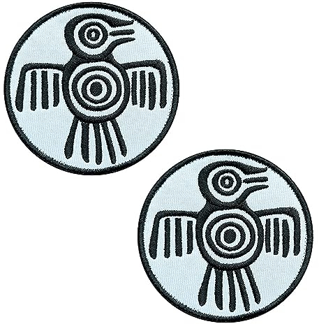 2 Stück Mysteriöser Vogel Aztekisches Symbol für Kraft und Mut Bestickter Aufnäher Insignien Patch für Rucksäcke Kleidung Taschen Uniform Weste Jersey