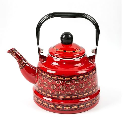 OCAZI Tetera De Esmalte Engrosada Retro, Olla con Mango De Madera Esmaltada, Tetera con Campana Antigua Esmaltada, Cafetera Esmaltada, Cocina De Inducción De Gas Universal 1.1L/37oz 9