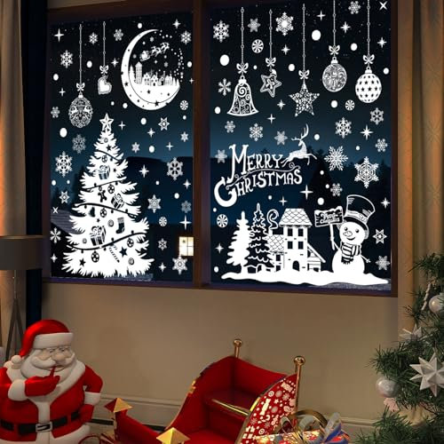 KOBOKO 202 Stücke Fensterbilder Weihnachten,Fensterbilder Weihnachten Selbstklebend,Weihnachtsdeko Fenster,Doppelseitiges Design Weihnachts Fensterbilder,Statischer Fensteraufkleber Weihnachten