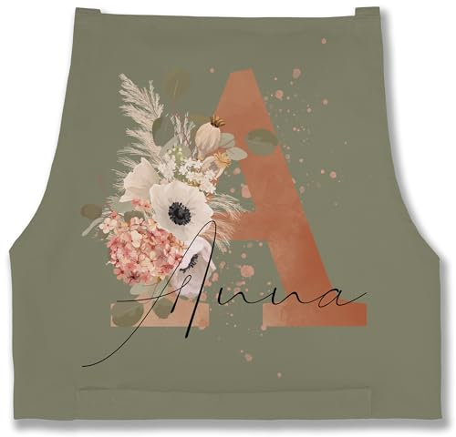 Schürze - Name und Initialen - Watercolor Anfangsbuchstabe I Geschenk mit Initiale Geschenke - 85x69 - Sage Grün - shirtracer-schürze personalisierte kochschürze buchstaben a backschürze