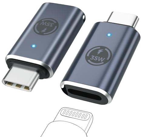 MoKo Adaptateur Lightning vers USB C Lot de 2, Adaptateur USB-C vers Lightning pour iPhone 16/16 Pro/16 Pro Max/iPhone 15 Pro Max Plus, iPad Pro/Air, Pas pour Audio/OTG/Écouteurs, Gris 35W