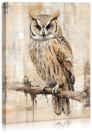 Eule Wandkunst Aquarell Tiere Eule Gemälde Goldfeder Niedliche Vogelbilder Poster für Kinderzimmer Hotel Zuhause Wohnzimmer Babyzimmer Schlafzimmer Badezimmer Büro Dekor gerahmt fertig zum Aufhängen
