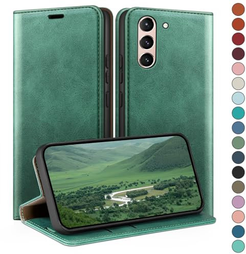 HUOUH for Samsung Galaxy S21 Wallet case with RFID Blocking PU Leather,Credit Card Holder,Flip Folio Book Phone cases Shockproof Cover Women Men for Samsung S21 case Sea Green