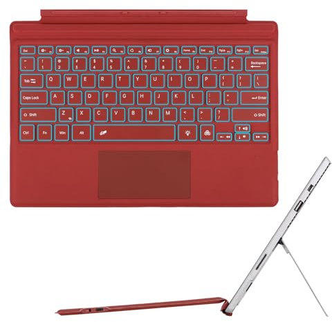 EHLCYS Type Cover para Microsoft Surface Pro 7 Plus/Pro 7/Pro 6/Pro 5/Pro 4/Pro 3 12,3 Pulgadas 7 Colores Retroiluminado con Trackpad Teclado Español Ñ, Teclado Ultrafino Portátil Desmontable,Rojo