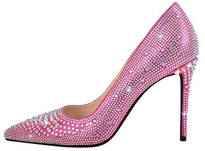 blingqueen Damen High Heels Strass Glitzer Absatzschuhe Spitze Pumps Pfennigabsatz Rosa 43 EU