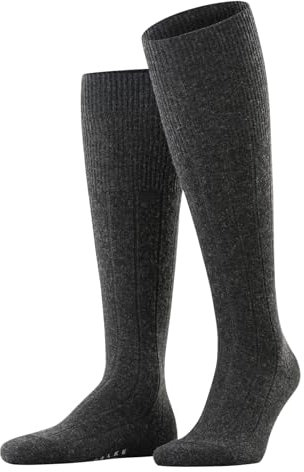 FALKE Men's Lhasa Rib M Kh Wool Cashmere Long Plain 1 Pair Knee-High Socks, Grey Anthracite Melange 3080, 8.5-11