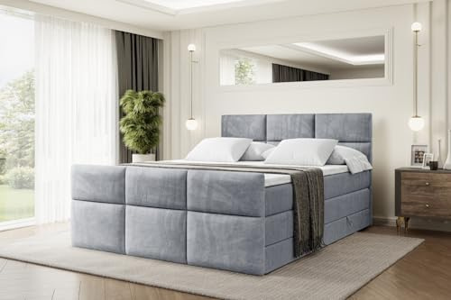 ALTDECOR Boxbett H3 H4 Matratze Ohio-Z King - 180x200 - Grau | Lattenrost, Topper, Boxspringbett mit Bettkasten, Bett mit Stauraum, Doppelbett, Polsterbett