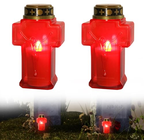 ATMWM 2 Stück LED Grablichter, LED Grabkerzen, Grablichter für DraußEn, bis zu 6 Monaten Leuchtdauer, LED Grablichter für den Außenbereich, LED Grabkerze für Friedhofsritual Opfergebet