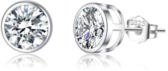 SLUYNZ Sterling Silber 925 Zirkonia Ohrringe Ohrstecker für Damen Mädchen Runde CZ Ohrstecker CZ Ohrringe 5MM / 6MM / 7MM (A-5MM-Silber)