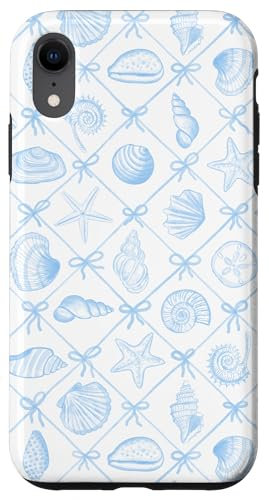 iPhone XR Preppy Coastal Seashells, Starfish & Bows in Light Blue Case