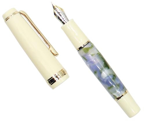 Gullor Mini Fountain Pen Gold Trim, Acrylic Pocket Pen, Blue Green, Medium Nib (0.7mm)