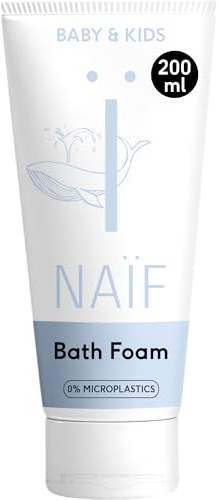 Naïf - Pflegender Badeschaum - mit Baumwollsamenöl - für Baby und Kind - Babypflege mit natürlichen Inhaltsstoffen - Vegan - Frei von SLES, Mikroplastik, Parabenen und Mineralöl - 200ML