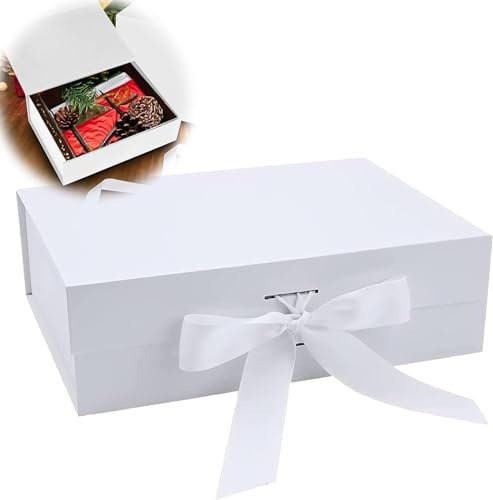 Geschenkbox mit Schleife, Magnetische Geschenkkarton mit Deckel, für Geburtstag, Weihnachten, Wiederverwendbare Geschenk Verpackungsbox, Valentinstag (Weiss)