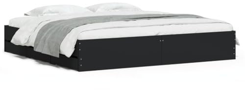 QJBSAVVA Jugendbett Lattenroste Himmelbett Gestell Palettenbett - Bettgestell mit Schubladen Schwarz 200x200 cm Holzwerkstoff für Schlafzimmer Gästezimmer Loft Außenbereich