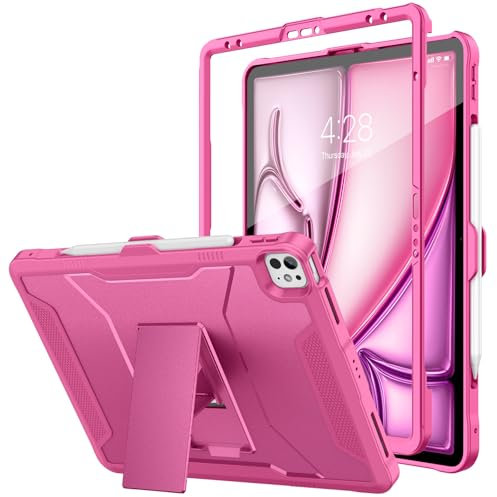 Soke Case für iPad Air 13 Zoll M2/iPad Pro 13 Zoll M4(2024), iPad Pro 12.9 2022/2021/2020 (6th/5th/4th Gen), mit eingebautem Kickstand, robuste stoßfeste Schutzhülle für iPad Air/Pro 13, Hot Pink