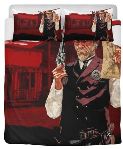 STARSAY Red Dead Redemption Kinder Bettwäsche-Sets Mit Reißverschluss Bettbezüge + 2 Kissenbezug 3D Drucken Mikrofaser Bettwäsche Schlafzimmer dekorative (Fanartikel)