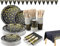 352 PCS Black and Gold Party Supplies, Gold Dot Dinnerware Paper Plate Napkin Cup Cutlery Tablecloth Banner for Birthday Graduation Wedding Christmas Party(50 Guest)