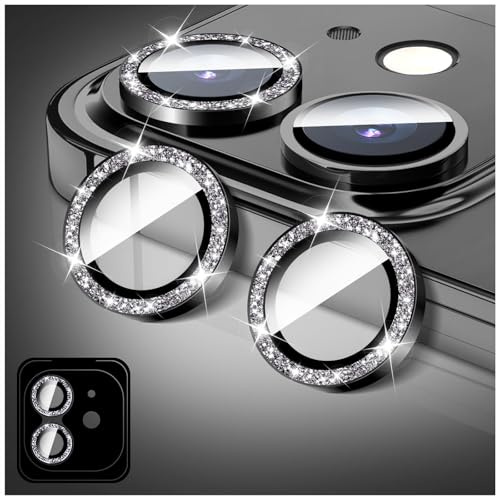 LucBuy Protezione per Obiettivo Della Fotocamera Compatibile con iPhone 15/15 Plus, Copertura per Fotocamera in Vetro Temperato Glitterato, Anelli Metallici Individuali