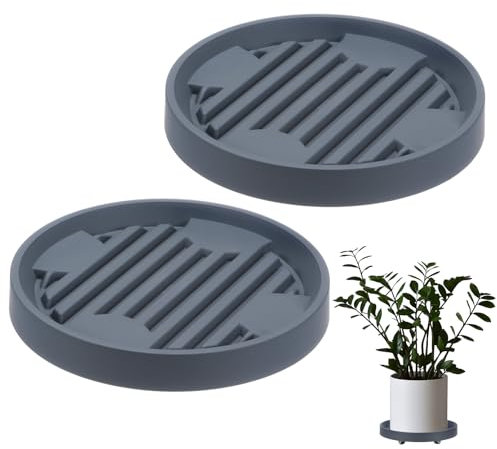 M METERXITY 2er-Pack Pflanzenständer mit Rädern, 22cm runde Pflanzenschale mit versteckten Rollen für den Innen- und Außenbereich, 360° Pflanzen-Palettentransporter [40kg, Grau]