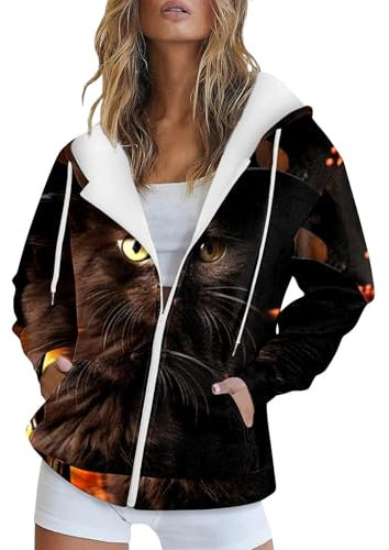 Satin Hemd Mode und Winter Warm Bunte Retro Blumendruck Lässige Langarm Kordelzug Kapuzenjacke Reißverschluss Damen Kapuzenpullover Jagdbekleidung Damen Bluse (Khaki, M)