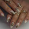 30pcs Medium Length Almond Press on Nails - Gold Flower Fake Stick on Nails With Removable Glue - Acrylic Full Cover for Women Girls - Nail Art Accessories
